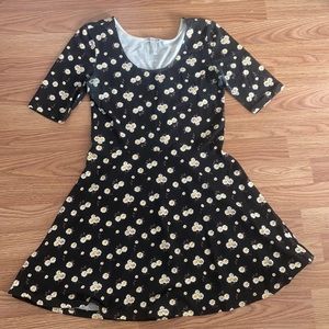 Black floral skater dress in size L